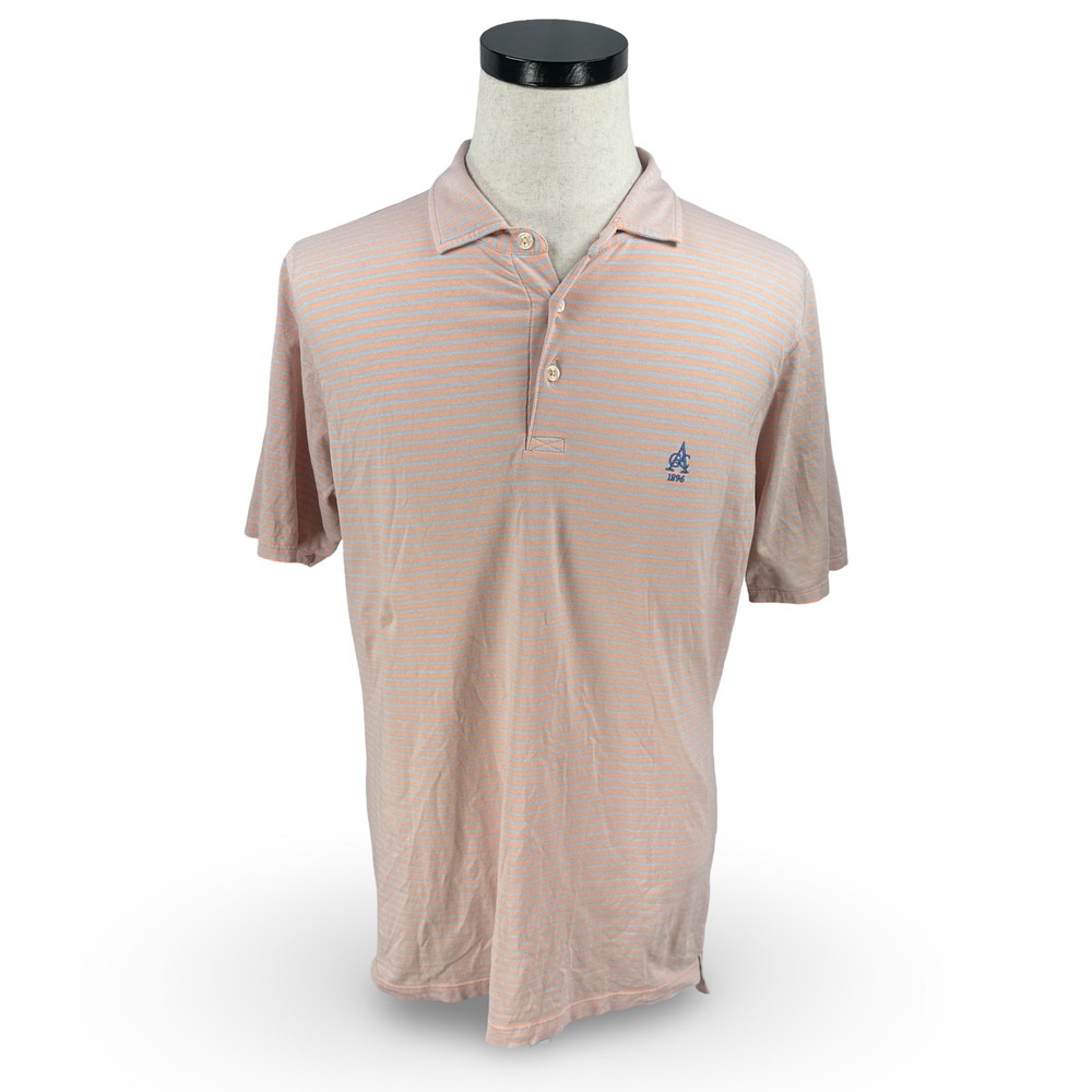 B. Draddy Mens Aronimink Golf Club Pima Cotton Striped Polo Shirt Orange Gray M